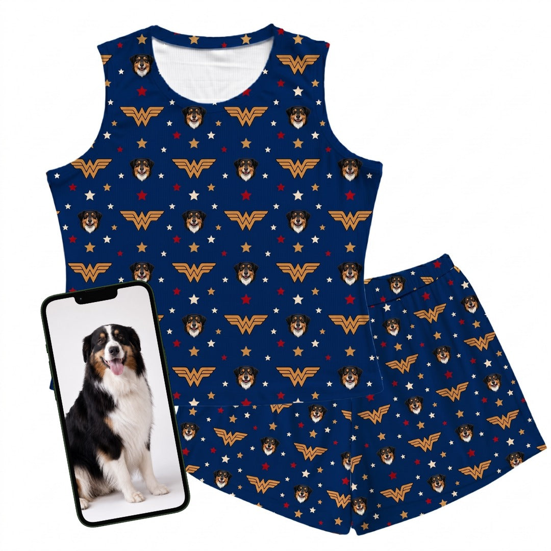 Wonder Woman Tank Top Pajama Set with Your Pet’s Face